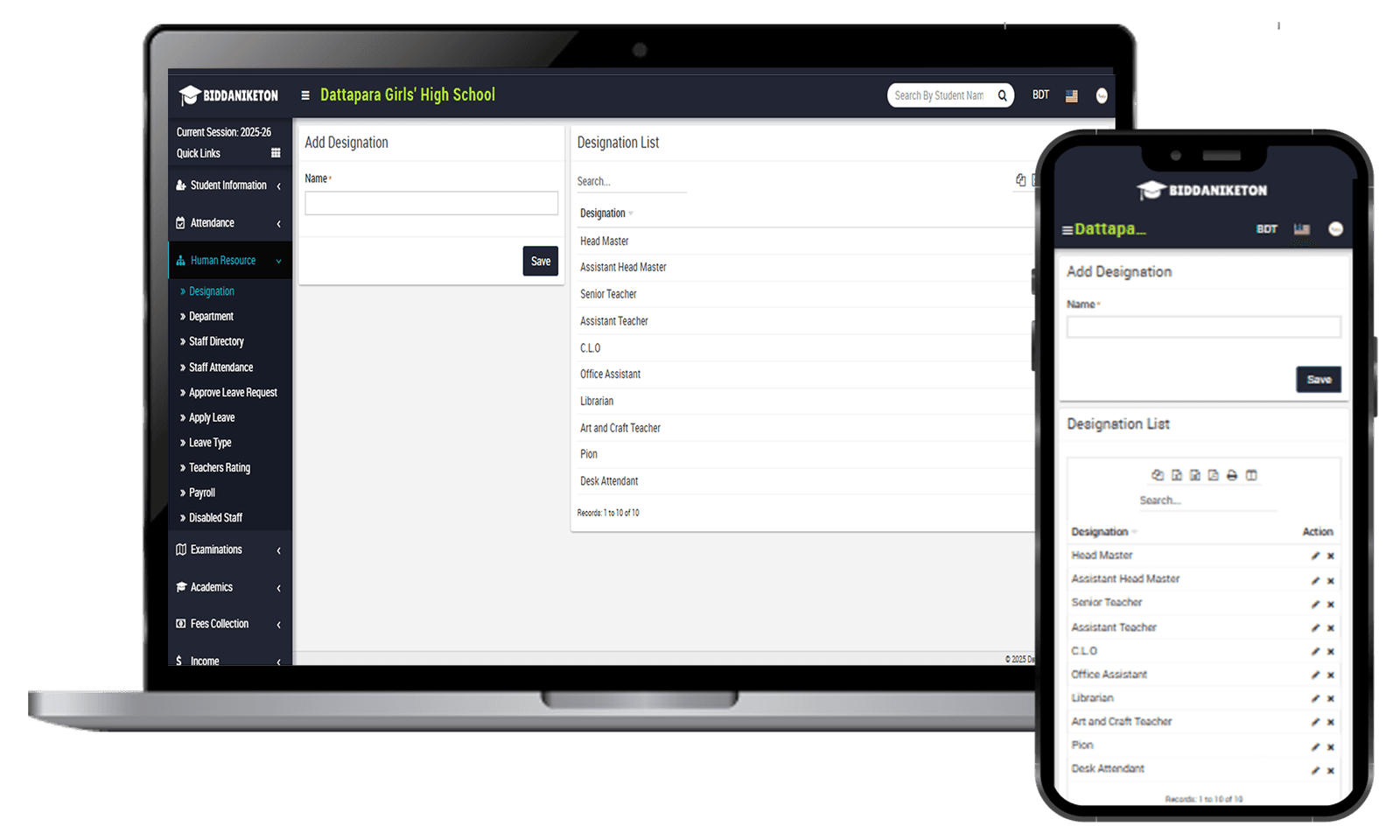 School Management Software Mockup